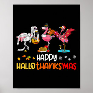 Affiche Flamant rose Hallothanksmas Halloween Thanksgivi