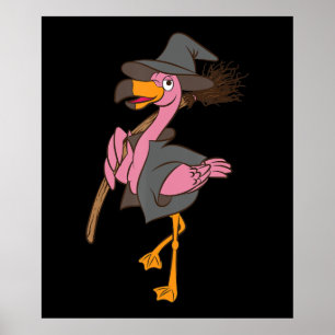 Affiche Flamant rose   Halloween Flamant rose sorcière Coo