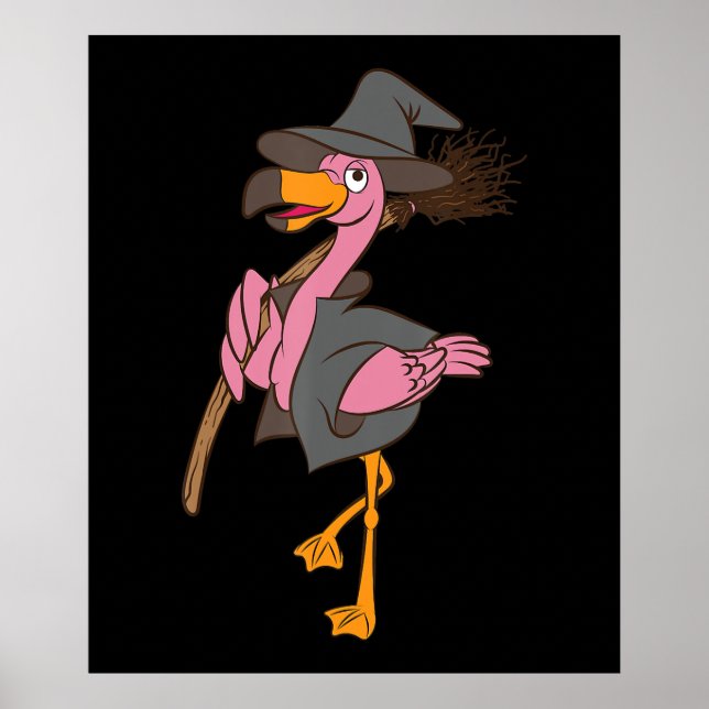 Affiche Flamant rose | Halloween Flamant rose sorcière Coo (Devant)