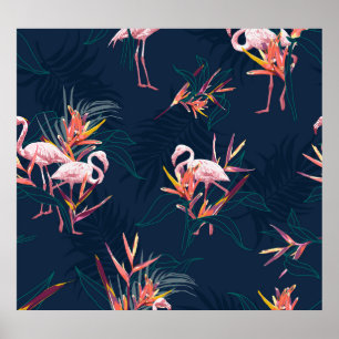 Affiche Flamant rose hawaïen : oeuvre Vintage tropicale