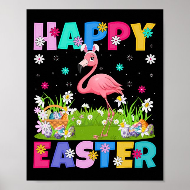 Affiche Flamant rose Joyeux Flamant rose Oeuf de Pâques Ch (Devant)