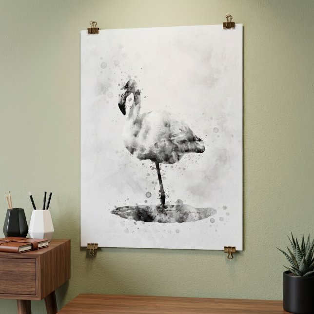 Affiche Flamant Rose Monochrome Élégant à l'Aquarelle (Elegant Monochrome Flamingo in Watercolor. Poster)