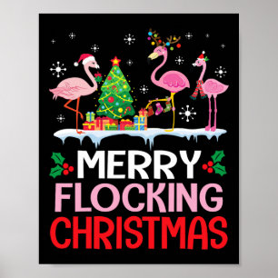 Affiche Flamant rose Noel Casquettes Danse Sur Neige Joyeu