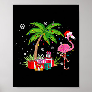Affiche Flamant Rose Noël Palmier Tropical Xmas Fu