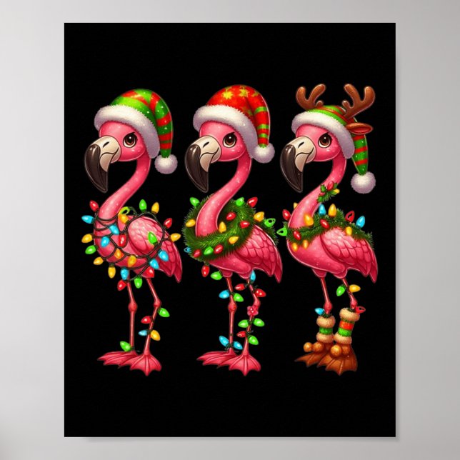 Affiche Flamant rose Noël Sarcastique Noël Lumières Flaman (Devant)