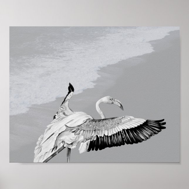 Affiche Flamant rose noir et blanc Art tropical imprimable (Devant)