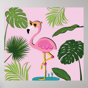 Affiche Flamant rose Palm Feuille Tropical Design
