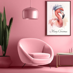 Affiche Flamant rose père Noël Snowbird, personnalisé
