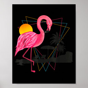 Affiche Flamant Rose Plantes Tropicales Vacances à la Plag