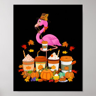Affiche Flamant rose portant Casquette Automne Cups de caf
