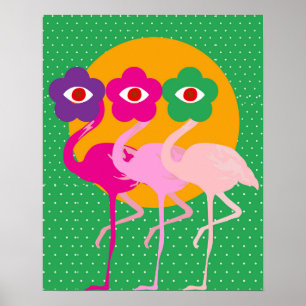 Affiche Flamant rose psychédélique mal yeux art Imprimer