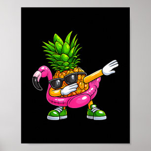 Affiche Flamant rose qui fait dab avec une ananas Aloha Ha