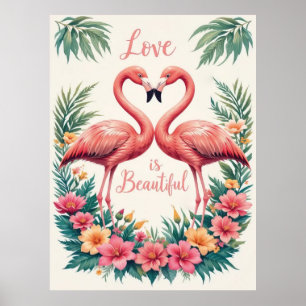 Affiche Flamant rose romantique Love Heart Illustration
