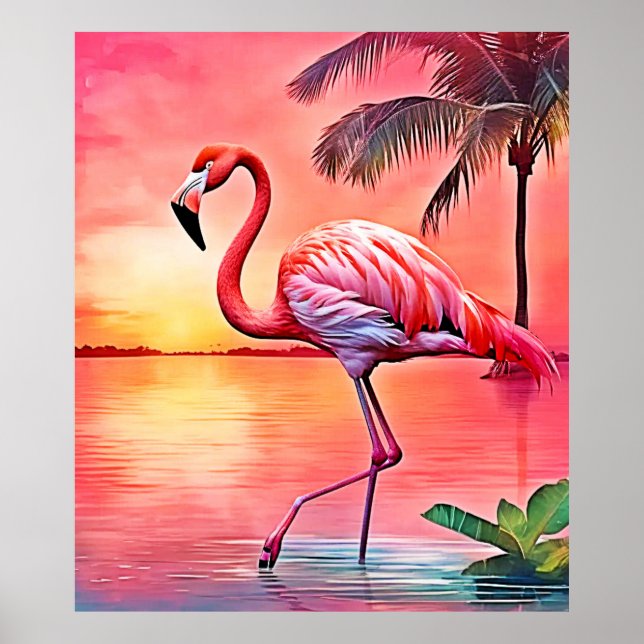 Affiche Flamant rose rose (Devant)