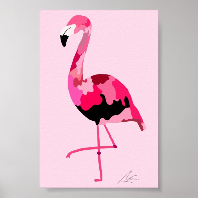 Affiche Flamant rose rose Art moderne Exotique (Devant)