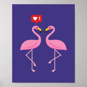 Affiche Flamant rose Rose Comme Heart Pastel