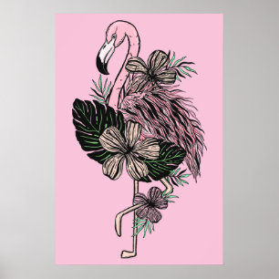 Affiche Flamant rose rose couleur personnalisé