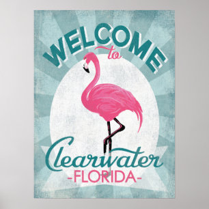 Affiche Flamant rose rose de Clearwater la Floride rétro