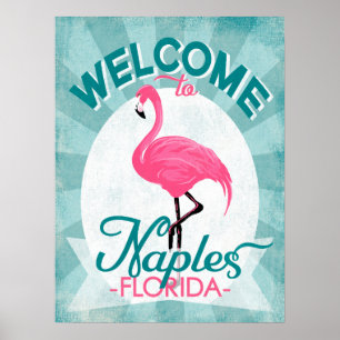 Affiche Flamant rose rose de Naples la Floride - rétro