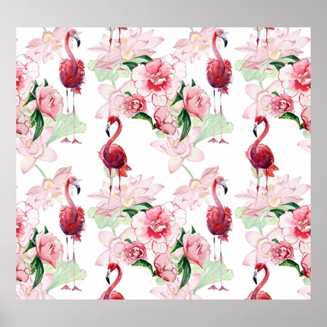 Affiche Flamant rose rose : Élégance Motif sans couture (Devant)