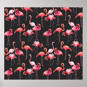 Affiche Flamant rose rose : Motif d'aquarelle tropicale.