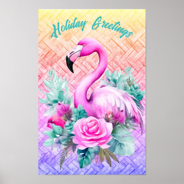 Affiche Flamant rose rose pastel tropical customisé (Devant)
