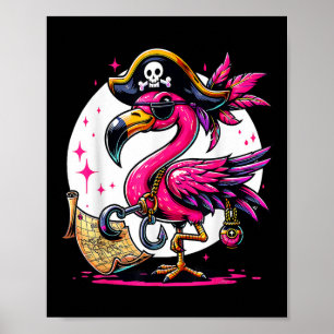 Affiche Flamant rose rose Pirate Fête d'Halloween - Jolly