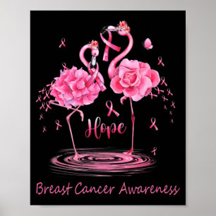 Affiche Flamant rose rose Ruban Papillons Cancer du sein A
