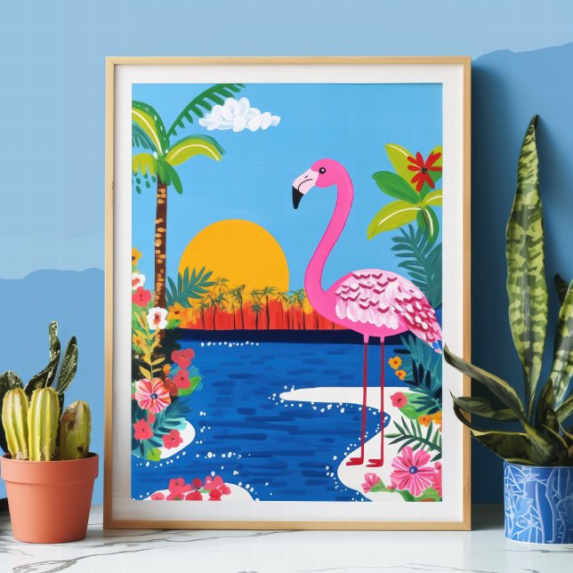 Affiche Flamant rose rose Tropical Sunset Beach Wall Art (Créateur téléchargé)