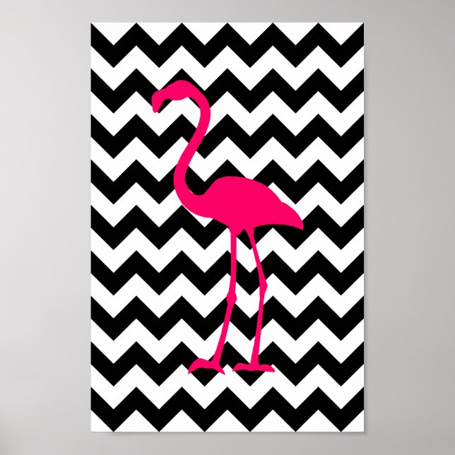 Affiche Flamant rose rose vif Zigzag noir et blanc (Devant)