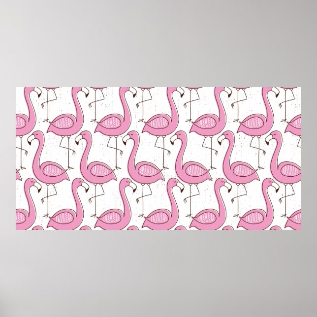 Affiche Flamant rose sans couture motif, design exotique v (Devant)