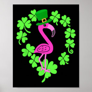 Affiche Flamant rose Shamrock Jour de la Saint Patrick ani