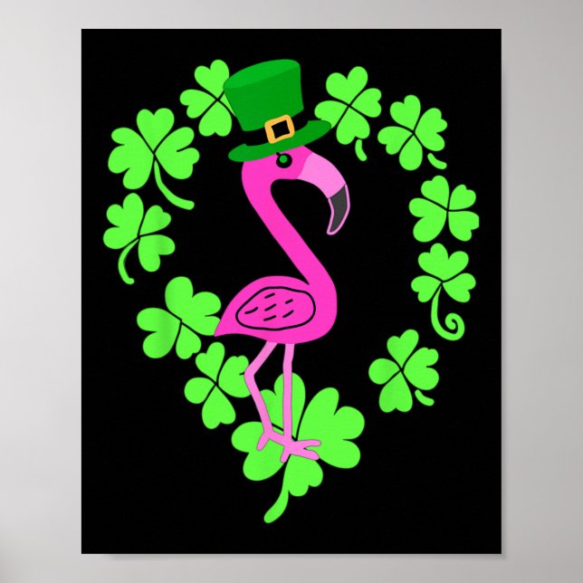 Affiche Flamant rose Shamrock Jour de la Saint Patrick ani (Devant)