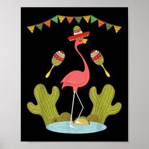 Affiche Flamant rose Taco Sombrero Mexicain Drôle Cinco De