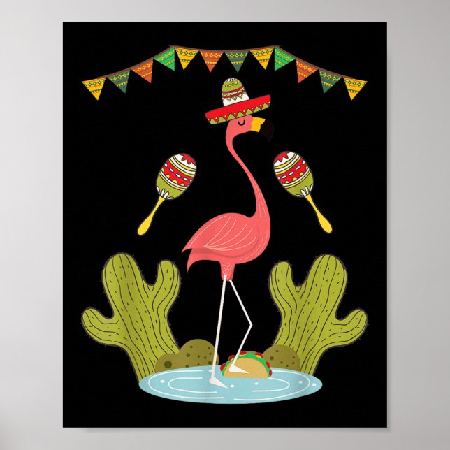 Affiche Flamant rose Taco Sombrero Mexicain Drôle Cinco De (Devant)
