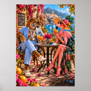 Affiche Flamant rose & Tigre à Valence — Été méditerranéen