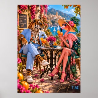 Affiche Flamant rose & Tigre à Valence — Été méditerranéen
