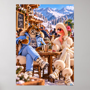 Affiche Flamant rose & Tigre dans les Alpes — Après-Ski d'