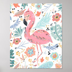 Affiche Flamant Rose Tropical