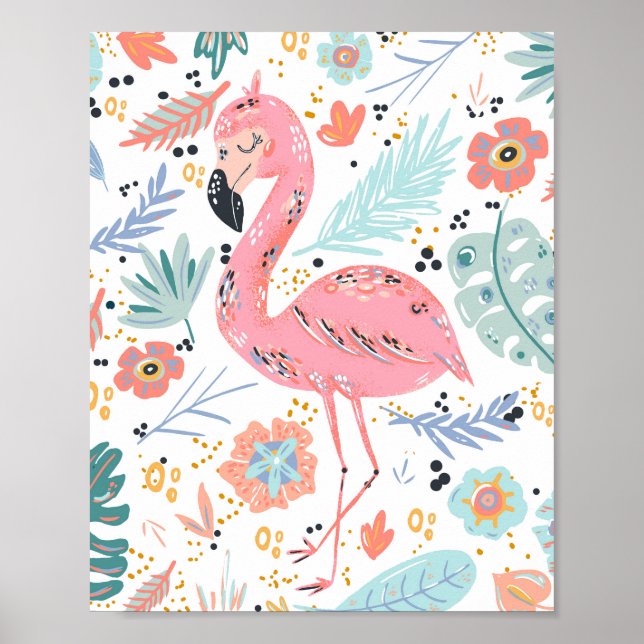 Affiche Flamant Rose Tropical (Devant)
