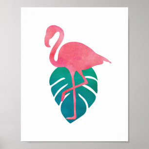 Affiche Flamant rose Tropical Feuille Aquarelle Art
