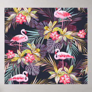 Affiche Flamant rose Tropical : Motif sans couture d'été