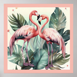 Affiche Flamant rose tropical rose