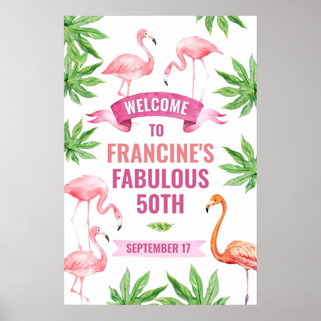 Affiche Flamant rose tropical Symbole de bienvenue, Affich (Devant)