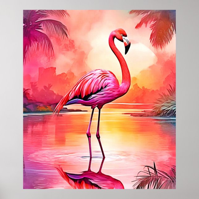 Affiche Flamant rose tropicale dynamique (Devant)