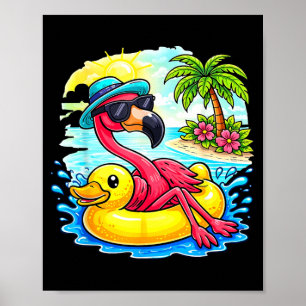 Affiche Flamant Rose Vibes de Plage Tropicale Palmier