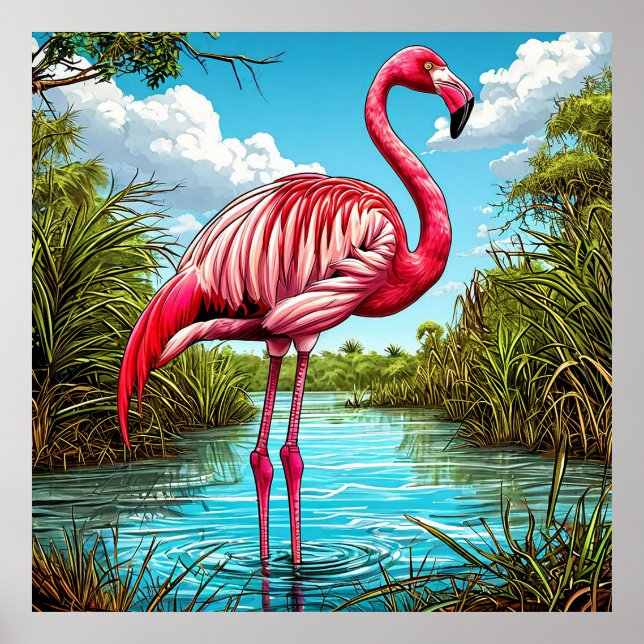 Affiche 💙 Flamant Tropical Calme Sérénité Nature (Devant)