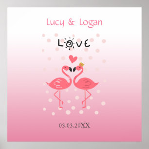 Affiche Flamants roses amoureux