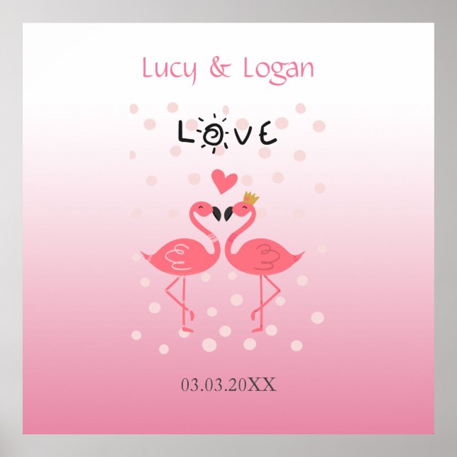 Affiche Flamants roses amoureux (Devant)