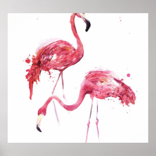 Affiche Flamants roses aquarelle, Design élégant.
